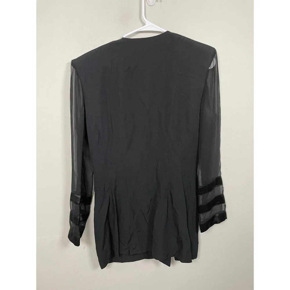 Vintage 90s Joseph Ribkoff Black Double Breasted Mesh Sleeve Blazer